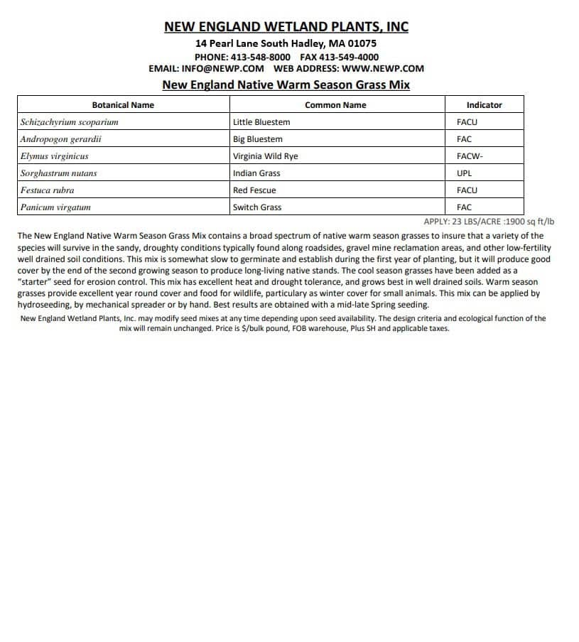 New England Native Warm Season Grass Mix